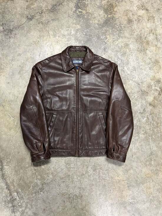Structure Other - vintage 1990s cowhide BOMBER leather jacket M brown STUCTURE motorcycle Y2K